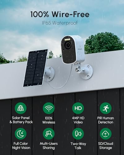 Image of 4MP Security Cameras Wireless Outdoor, 4 Cam-Kit, Solar Powered Home Security Camera System, 5G & 2.4G WiFi, 2K Color Night Vision, PIR /AI Detection, Real-time Spotlight Alarm, Two-Way Audio