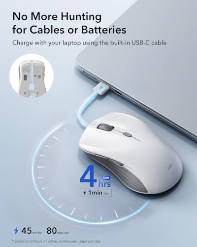 Image of ESR MagMouse Snap-to-Carry Bluetooth Mouse, Rechargeable Wireless Mouse for Laptop with Built-in Charging Cable, Reusable Adhesive Holder, BT 5.0 + 2.4 GHz Connectivity, Silent, Ergonomic, White