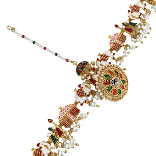 TOF Hair Jewellery Traditional Rajasthani Gold Plated Dulhan Doli barat Bridal Sheeshphool Minakari, Matha Patti with Borla for Women and Girls (Multi) (B0BR3SVNBZ) Amazon Price History, Amazon Price Tracker