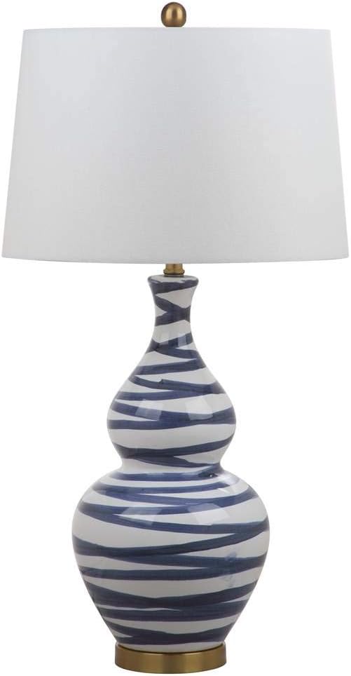 SAFAVIEH Lighting Collection Aviana White/ Blue 33-inch Bedroom Living Room Home Office Desk Nightstand Table Lamp (LED Bulb Included)