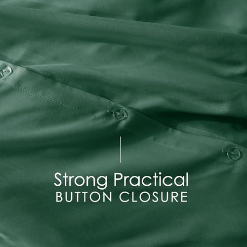 Image of Hearth & Harbor Dark Green Duvet Cover with Fitted Sheet Queen Size | 4 Piece Soft Double Brushed Bedding Set, Button Closure, 1 Duvet Cover 90x90 Inches, 1 Fitted Sheet, 2 Pillow Shams