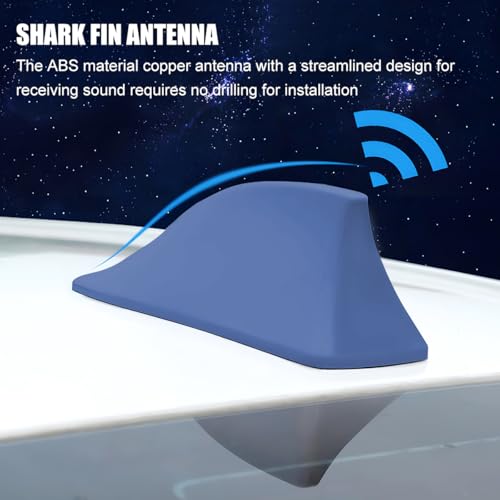 Image of Car Shark Fin Antenna Cover, Top Roof Aerial Base AM /FM Radio Signal Base with Adhesive Tape, Fashionable Automotive Top Decoration Replacement, Universal for Vehicles (Blue)