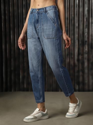 Image of High Star Women Cotton Washed Mom fit High-Rise Jeans