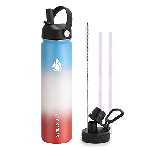 Image of SENDESTAR Water Bottle 24oz Double Wall Vacuum Insulated Leak Proof Stainless Steel Sports Water Bottle-Wide Mouth with New Flex Straw Lid & Spout Lid (Sweet Candy)