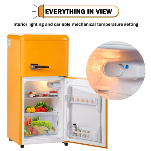 Mini frigo rétro 60 L avec congélateur 22 L, réfrigérateur combiné double porte, frigo de chambre pour bureau et cuisine, 88,8 x 45,5 x 42,5 cm, jaune