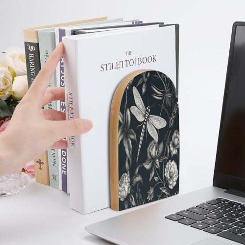 Sujetalibros de flores y libélula de madera con base de metal 7