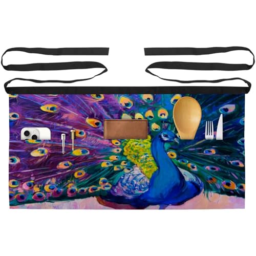 Tablier court de chef motif plumes de paon lot de 3 avec poches