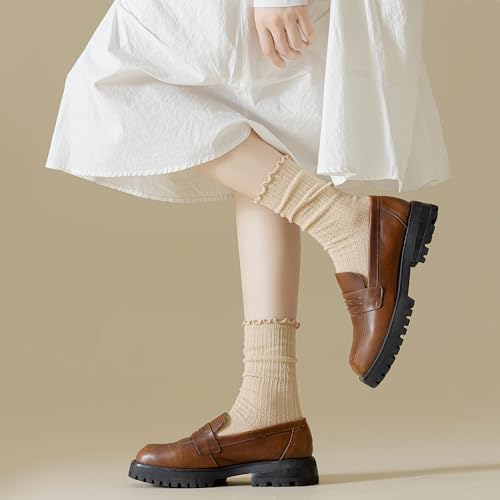 Mcool Mary Women's Ruffle Ankle Socks, Breathable Cotton Knit Retro Crew Frilly Socks for Women (6 Pack)3