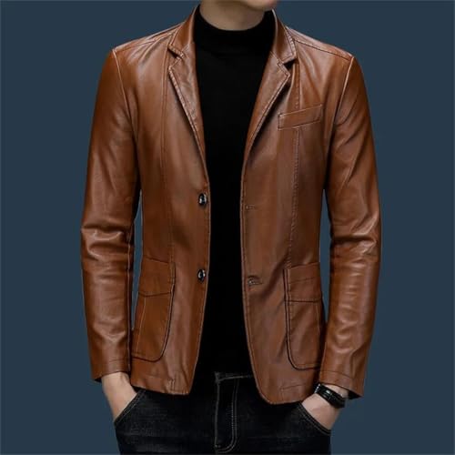 Men's Lapel Pu Leather Blazer Slim Fit Dress Suit Jacket Single Breasted Lightweight Leather Jacket3