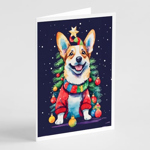 Caroline's Treasures DAC3431GCA7P Corgi Christmas Greeting Cards Pack of 8 Blank Cards with Envelopes Whimsical A7 Size 5x7 Blank Note Cards