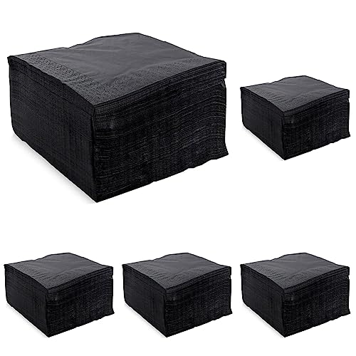 Servilletas 40x40 negras de 2 capas con pliegue un cuarto pack de 500 unidades para hostelería