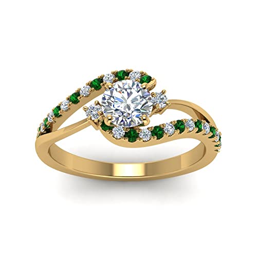 Image of Choose Your Gemstone Swirl 3 Stone Diamond CZ Engagement Ring Yellow Gold Plated Round Shape Side Stone Engagement Rings for Women, Girls and Ladies US Size 4 to 12