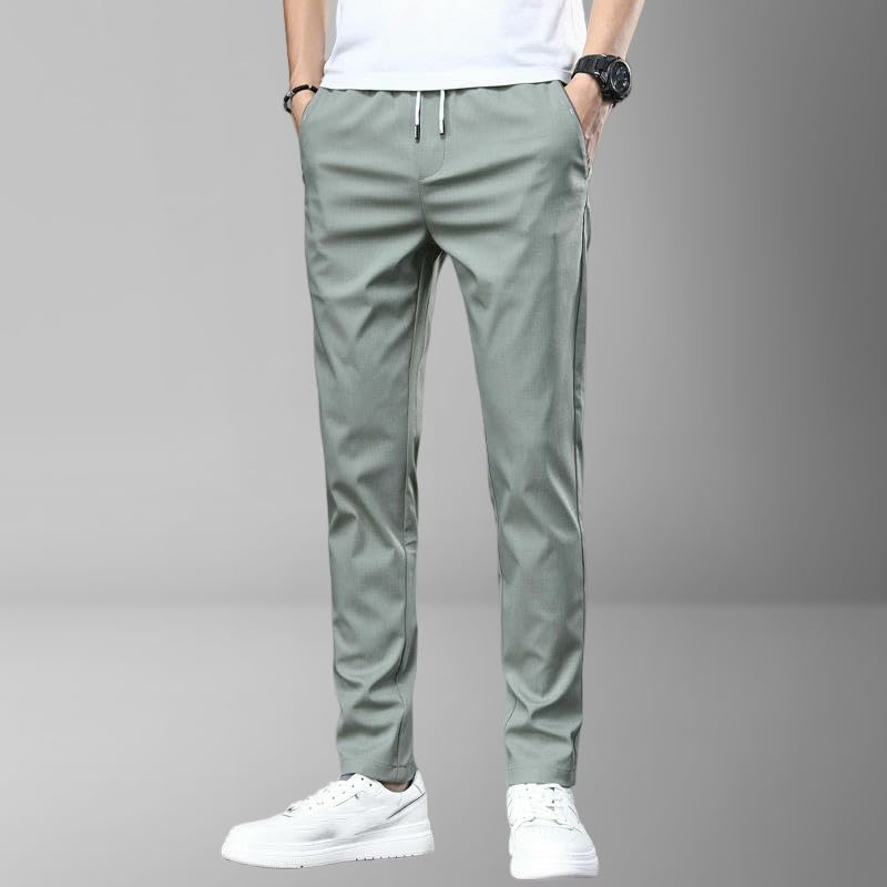 Men's Summer Thin Elastic Waist Korean Style Trendy Solid Color Slim Fit Sporty Tapered Pants4