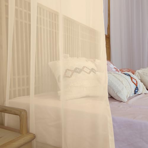 Image of Linentalks Canopy Bed Curtains for King, Queen, Full and Twin Bed, 4 Corner Bed Canopies & Drapes, Four Poster Bed Canopy Curtains Beds, Sheer Curtains for Canopy Bed Drapes, Champagne