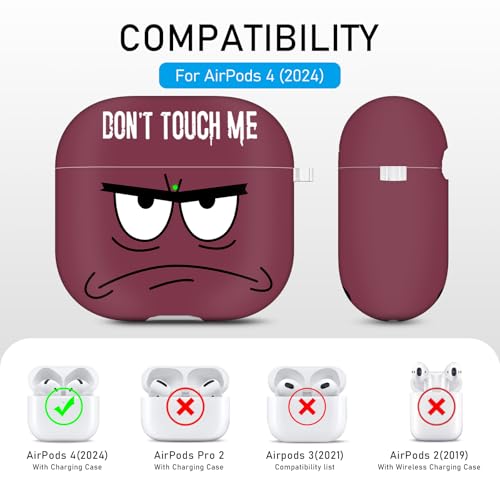 Image of for Apple Airpods 4th Generation Case Covers(2024),Don't Touch Me for Airpods 4 Cover with Keychain /Lanyard Soft Cute Shockproof Cover for Women Men Compatible AirPod 4 Case,Claret