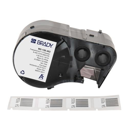Image of Brady Authentic (M5-156-492) FreezerBondz Ultra-Thin Cryogenic Polyester Labels 1 inch H x 0.9 inch W Black on White, 180 Labels. for use with the BMP51 and M511 Label Printers