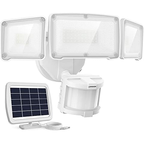 LEPOWER 1500LM Solar Lights Outdoor, Super Bright LED Motion Sensor Security Light, IP65 Waterproof, 6000K, 3 Adjustable Heads LED Flood Light, Automatic& Permanent On for Yard, Patio, Porch Cover