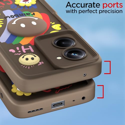 Image of Pikkme Back Cover for Realme 10 Pro 5G | Soft Silicone| Cute Rainbow Smile & 3D Cartoon Flower Design | Shockproof Raised Camera Protection Bumper Case (Brown)