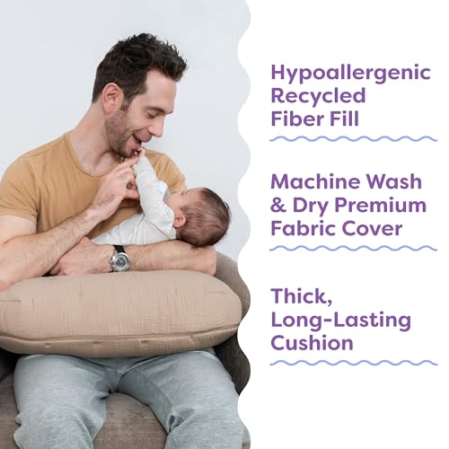 Image of Boppy Nursing Pillow, Cotton Muslin Ergonomic Breastfeeding Support Pillow | Bottle & Breastfeeding Pillow, High Lift & Firm Support, Water-Resistant, Washable Cotton Muslin Cover - Oatmeal