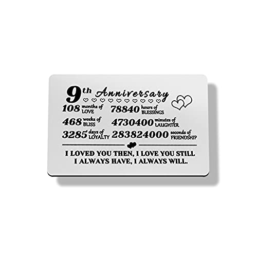 9 Year Anniversary Card,Gift Idea For Husband Wife 9Th Anniversary,Funny 9Th Anniversary Present For Her Him,Engraved Wallet Card Inserts For Couples 9Th Wedding Anniversary,Ninth Year Anniversary Gif #TOP6