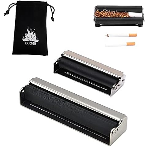 IXIGER Tobacco Roller Machine, 2in1 Cigarette Maker,Roller Hand Cigarette, Rolling Machine set: 70mm+110mm Manual Cigarette Maker+IXIGER Flame Black Bag, Cigarette Accessories (zinc alloy, silver) Cover