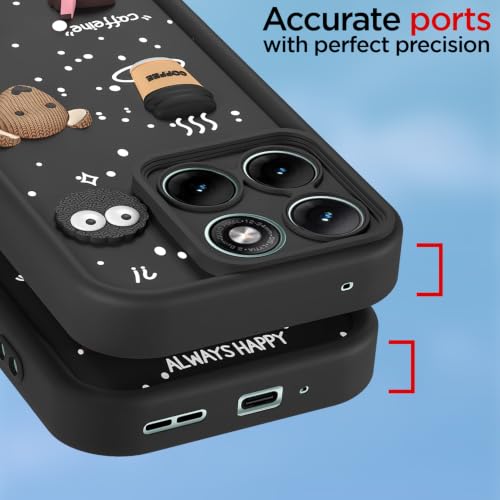 Image of Pikkme Back Cover for Motorola Moto Edge 70 Fusion 5G | 3D Bear Silicone Cute & Fun Coffee Cartoon | Full Body Protection Bumper Case (Black)