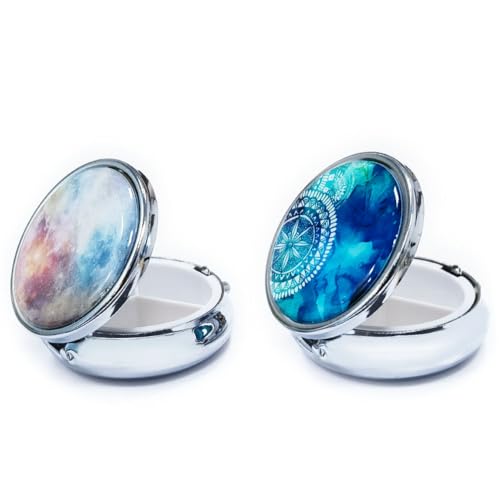 Belegao Pastillero con espejo y 3 compartimentos, pequeño pastillero de metal para tabletas, vitaminas, suplementos de aceite, bolsillo para medicamentos, organizador portátil de pastillas