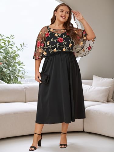 ZNU Women Plus Size Formal Party Wedding Guest Cocktail Dress 2025 - Floral Embroidered Shawl Evening Dress with Pockets4