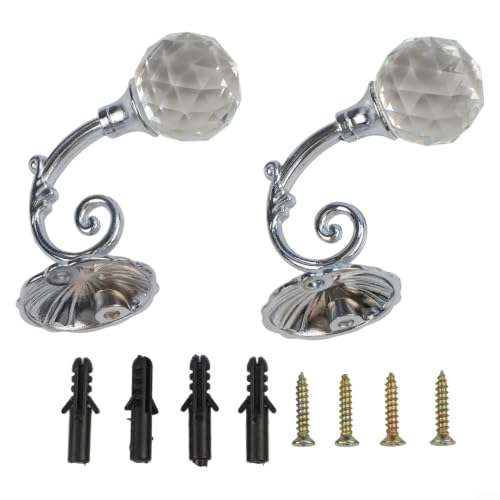 Entgoinggo Lot de 2 embrasses murales pour rideaux avec strass en cristal - Crochets métalliques élégants pour salon, chambre à coucher, traitement de fenêtre, décoration dorée et argentée (argent)