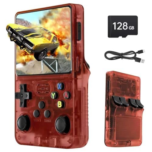 Febotak R36S Retro Handheld Game Console, 128GB Retro Gaming Console with 30+ Mainstream Emulators, 20,000+ Classic Games (Red)