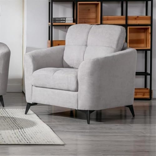 Sillón moderno gris con cojín capitoné y patas negras miniatura 2