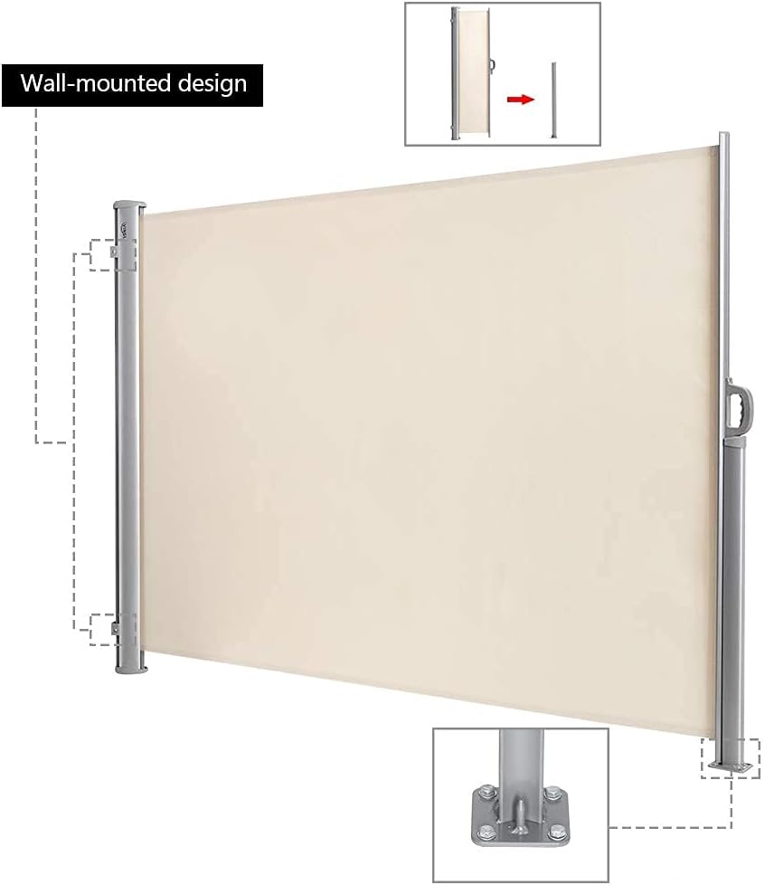 VINGLI 63" x 118" Side Awning, Patio Retractable Side Screen Awning, Screen Fence Privacy Divider, Beige
