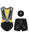 TiaoBug Maillot De Gimnasia Rímitica Para Niñas Leotardo De Patinaje Con Pantalón Corto Y Diadema Mono De Patinaje Artístico Amarillo y negro 5-6 años