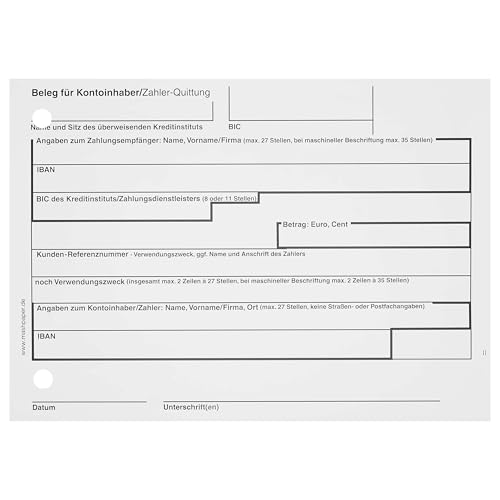 SEPA Überweisungsformular Zahlschein 100 Stück 2-fach selbstdurchschreibend 326211