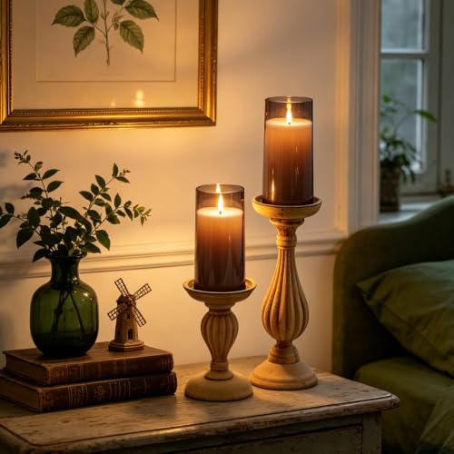 Image of kakoya Flickering Flameless Candles Battery Operated with Remote and 2 /4 /6 /8 H Timer Acrylic Led Pillar Candles Pack of 9 (D 3 inch xH 4 inch 5 inch 6 inch) with Realistic 3D Wick Candles for Home Decor(Grey)