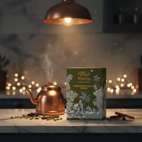 Image of TGL Co. Instant Cardamom Black Tea Premix (14 Sachets) Quick & Easy To Make Elaichi (Cardamom) Flavored Tea Premix Sachets - 14g Per Serve