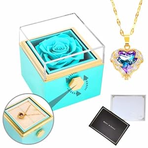 Preserved Real Rose with Heart Necklace and Greeting Card.Birthday Gifts for Women, Jewelry Gifts for Mom, Best Friend…