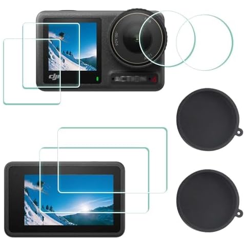 ULBTER Screen Protector for DJI OSMO Action 4 Camera + Silicone Lens cap Cover, 0.3mm 9H Hardness Tempered Glass Protector, Anti-Scrach Anti-Fingerprint Anti-Bubble [2+6 Pieces] Cover