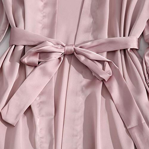 Conjunto de roupa de dormir feminino, 4 peças, cetim de seda, cor lisa, com cadarço, camisola, conju