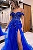 Off The Shoulder Tulle Prom Dress with Laces Applique A-line Slit Long Ball Gowns Glitter Formal Evening Dress Lilac #2