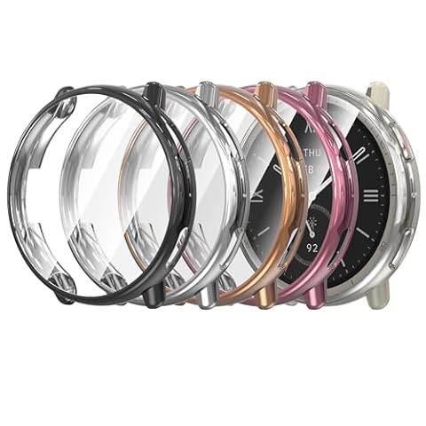 Hianjoo 5 szt. etui z hartowaną osłoną ekranu kompatybilne z Amazfit Active 2 44 mm 【Nie dla aktywnych】, pokrowiec z powłoką TPU, pełne pokrycie, osłona ekranu