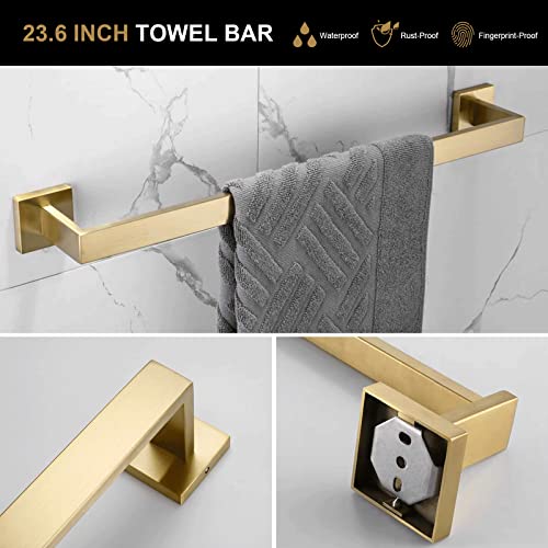 4-Piece Brushed Gold Bathroom Hardware Accessories Set, Lava Odoro Towel Bar Set Stainless Steel Wall Mount, Include 23.6 Inch Towel Bar, 10.6 Inch Towel Bar, Double Towel Hook, Toilet Paper Holder #TOP1