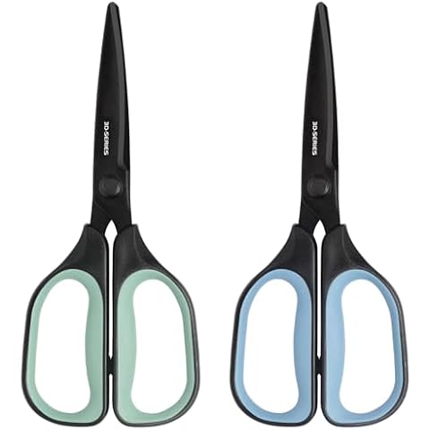 All Purpose Scissors - Comfort Grip, 3D Curved Cutting Edge, Stainless Steel Office Scissors for Sewing Fabric Home Craft School Supplies, 2-Pack (Blue, Green) Cover