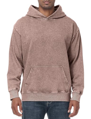 Eisctnd Mens Hoodies Oversized Unisex Acid Wash Casual Vintage Cotton Sweatshirt, Baggy Basic Streetwear Pullover(Brown-L)
