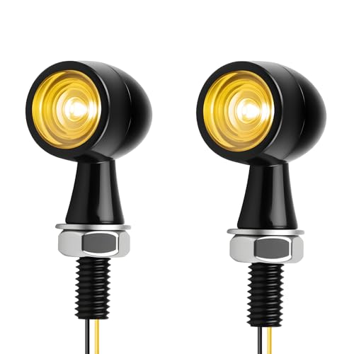 2PCS Motorbike Mini LED Bullet-Shaped Indicators 12V E-mark Vintage Turn Signal Amber Light Universal Waterproof M8 Motorcycle Daytime Brake Lights for Harley Dirt Bike Yamaha Honda Kawasaki
