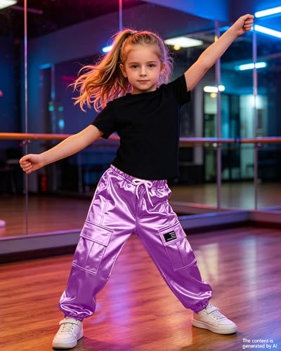 Image of SANGTREE Girls' 2 Piece Outfits T-Shirt and Drawstring Cargo Jogger Pants Clothing Set, 4-14 Years