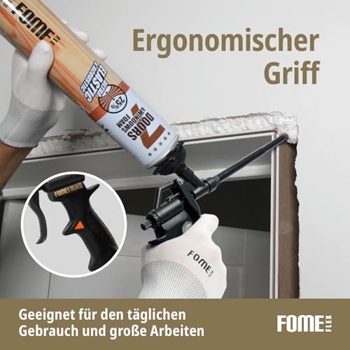 Schaumpistole - Teflonbeschichtete Bauschaum Präzisionspistole - Kein Verstopfen, Leichte Reinigung Dichtungs- & Bauschaumpistole für PU Schaum & Montageschaum - Profi & Heimwerkerwerkzeug FomeFlex