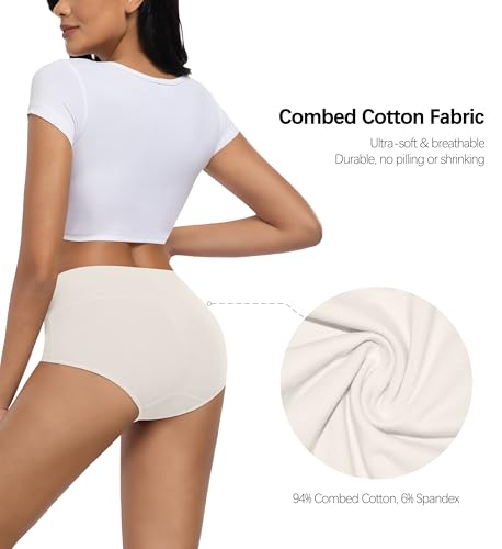 Image of MIRITY Women's High Waist Cotton Underwear - Soft Full Coverage Briefs with Double-Layer Waistedband