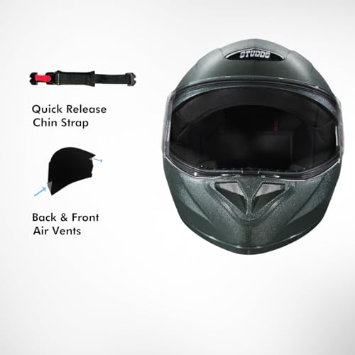 Image of STUDDS Crest Eco ISI Certified Full Face Helmet for Men and Women with Clear Visor (Military Green L)