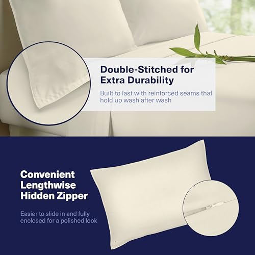 Kickoff Viscose Bamboo Sheets Twin XL Size 3-pc 100% Organic Bamboo Viscose Bed Cooling Sheets Twin XL Size Set Cool Bedding for hot Sleepers Sheet, Flat, Fitted, Pillowcase (Buttercream, TXL)